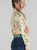 Dapplebay Vintage Floral Breezy Button Up Top-Tan