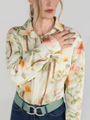 Dapplebay Vintage Floral Breezy Button Up Top-Tan