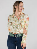 Dapplebay Vintage Floral Breezy Button Up Top-Tan