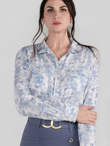 Dapplebay Equestrian Toile Breezy Button Up Top-Moonrise