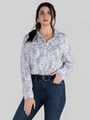 Dapplebay Equestrian Toile Breezy Button Up Top-Moonrise