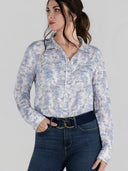 Dapplebay Equestrian Toile Breezy Button Up Top-Moonrise