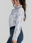 Dapplebay Equestrian Toile Breezy Button Up Top-Moonrise