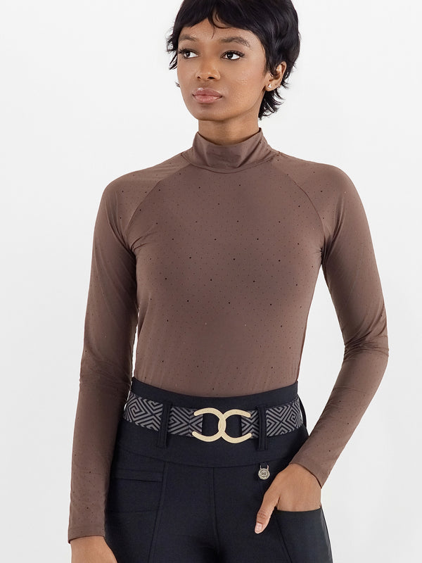 Dapplebay Aircut Mock Neck LS Top-Chocolate