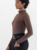 Dapplebay Aircut Mock Neck LS Top-Chocolate