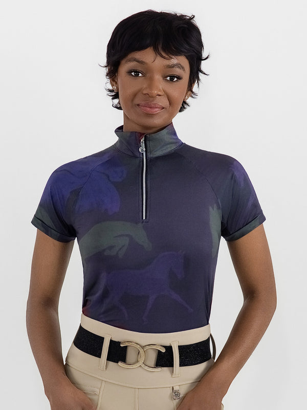 Dapplebay Abstract Horses 1/4 Zip SS Riding Top