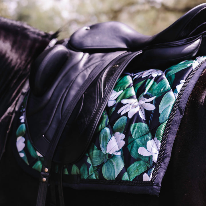 Black Magnolia Floral Dressage Saddle Pad ~ LIMITED EDITION