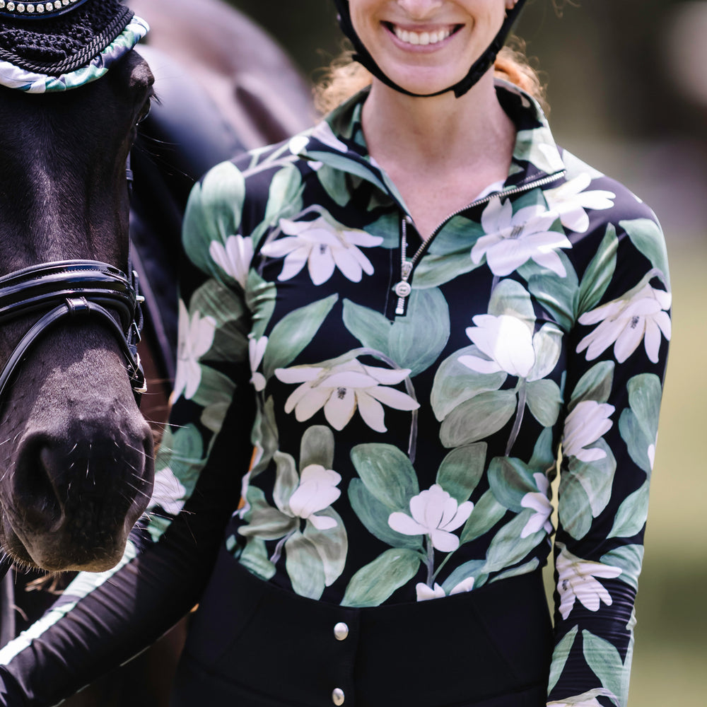 Black Magnolia Floral Riding Top ~ LIMITED EDITION