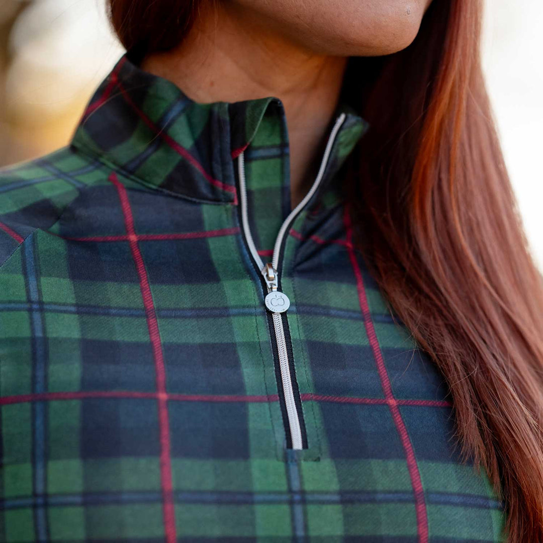 Dapplebay Holiday Plaid 1/4 Zip Light Riding Top - Green