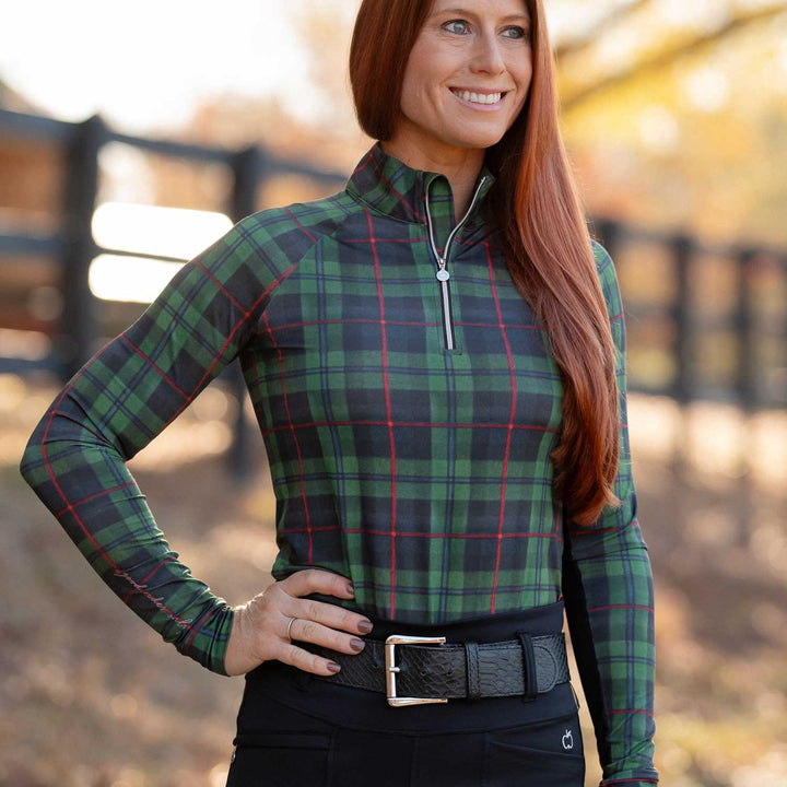 Dapplebay Holiday Plaid 1/4 Zip Light Riding Top - Green