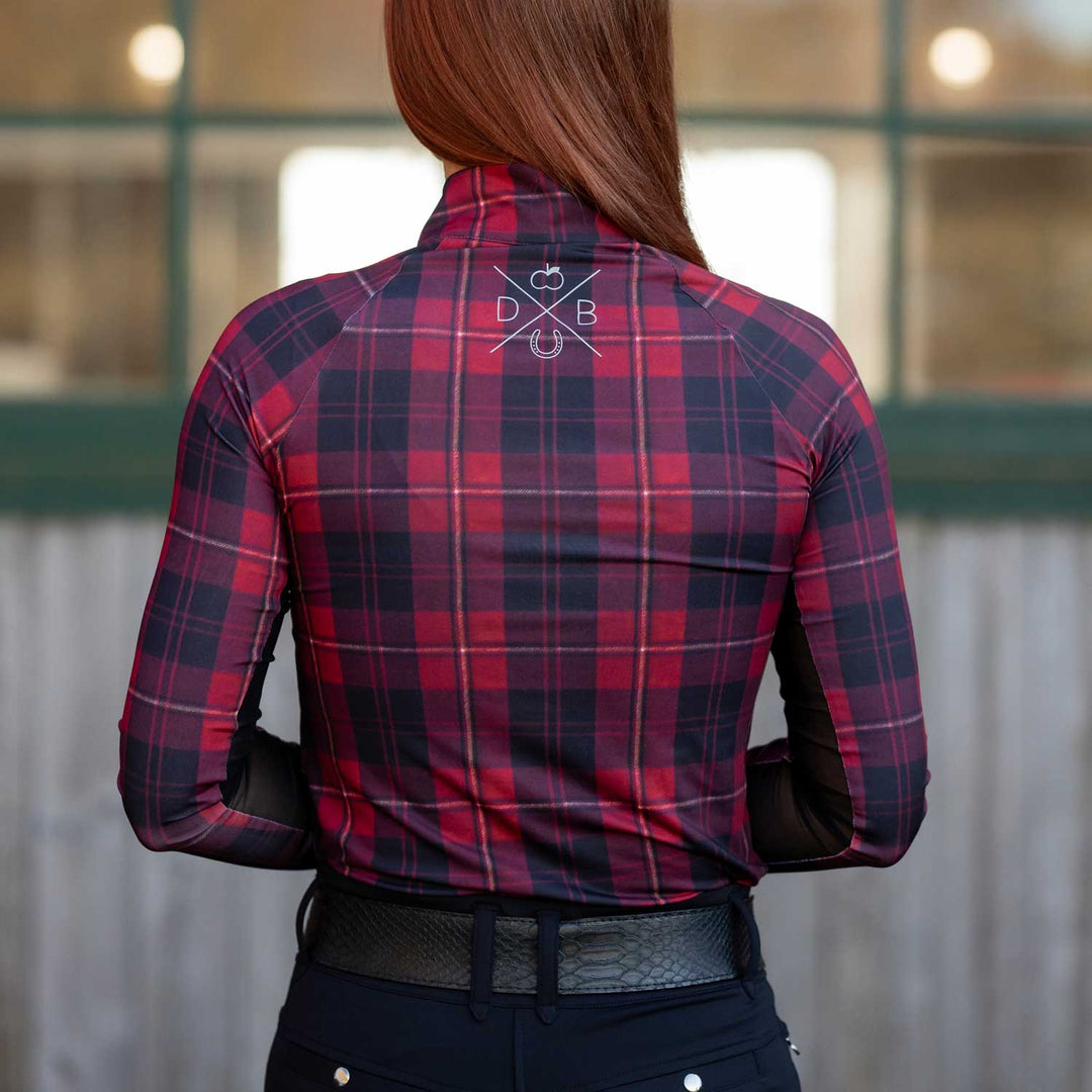 Dapplebay Holiday Plaid 1/4 Zip Light Riding Top - Red