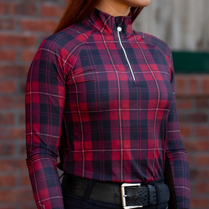 Dapplebay Holiday Plaid 1/4 Zip Light Riding Top - Red