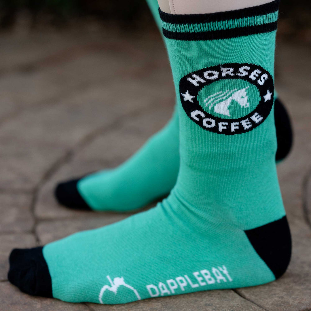 Dapplebay Knit Crew Socks - Horses & Coffee