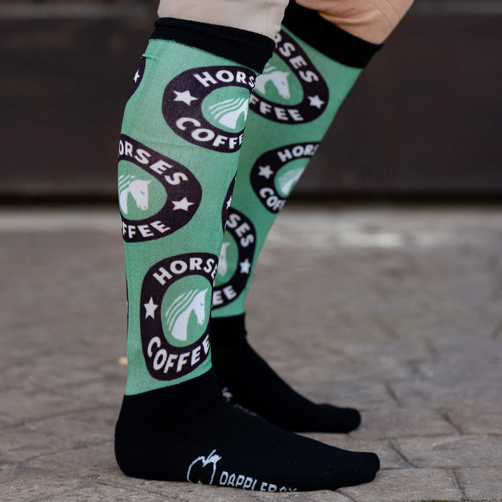 Dapplebay Slick Boot Socks - Horses & Coffee