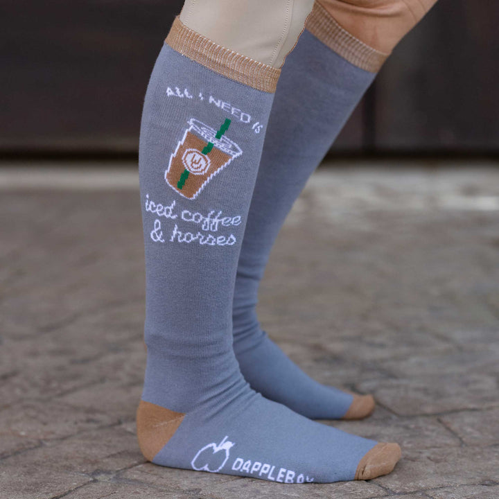 Dapplebay Knit Boot Socks - Iced Coffee & Horses