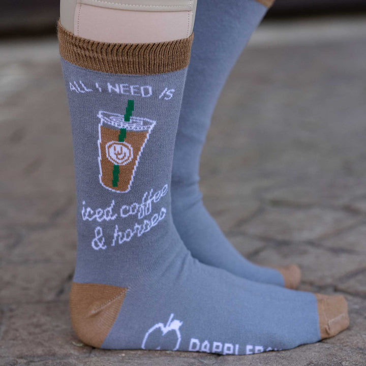 Dapplebay Knit Crew Socks - Iced Coffee & Horses