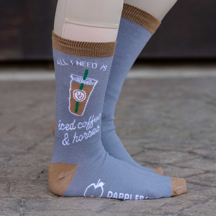 Dapplebay Knit Crew Socks - Iced Coffee & Horses