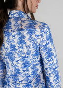 Dapplebay Equestrian Toile Button Down Western Shirt-Blue/White