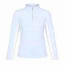 Dapplebay Kids Blue Gingham 1/4 Zip - Long Sleeve-Blue/White