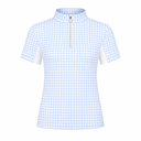 Dapplebay Kids Blue Gingham 1/4 Zip - Short Sleeve-Blue/White