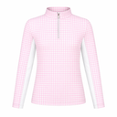 Dapplebay Kids Pink Gingham 1/4 Zip - Long Sleeve-Pink/White